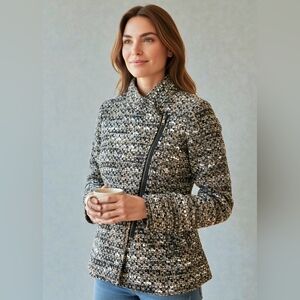 Banana Republic Italian Wool Nabi Textured Zip Jacket Womens M Black Multi Coat